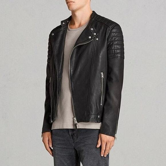 All Saints Jasper leather biker jacket in black - Picture 1 of 16